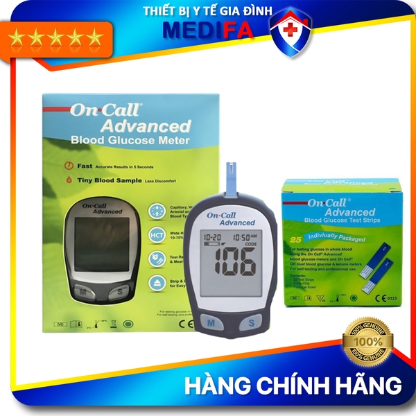 [COMBO] Máy Đo Đường Huyết On Call Advanced (MMOL/L) Kèm Hộp 25 Que Thử & 25 Kim Lấy Máu