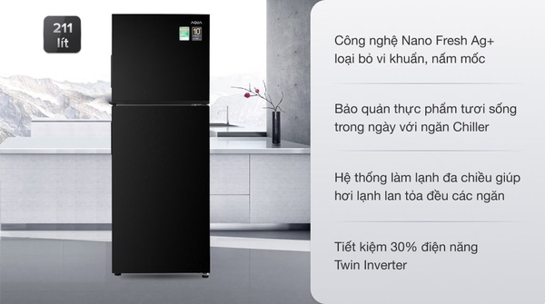 5,790k Tủ lạnh Aqua Inverter 211 lít AQR-T238FA(FB)