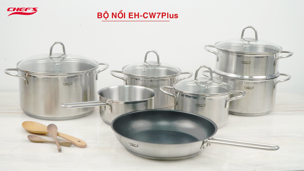 2.620k - EH-CW7Plus - Bộ nồi 7 chiếc (nồi, chảo, xửng) - inox430