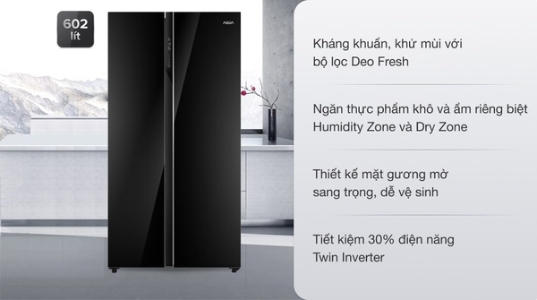 17,890k Tủ Lạnh Aqua Side By Side Inverter AQR-IG696FS(GB) 628 Lít