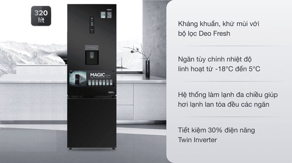 9,390k Tủ lạnh Aqua Inverter 320 lít AQR-IW378EB BS