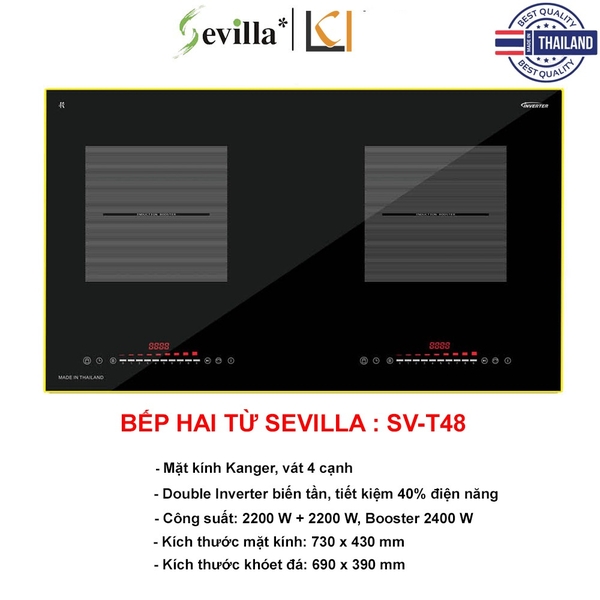 SỐC : Tặng hút mùi -Bếp Điện Từ Sevilla SV-T48, 2 Từ | Made In ThaiLanD- Made in Thailand