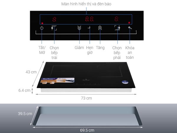 99Blu Bếp từ đôi lắp âm BlueStone ICB-6833