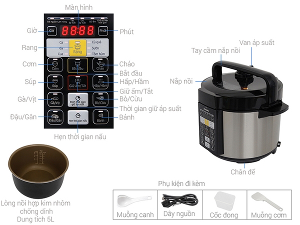 1TGD1750 Nồi áp suất điện tử Philips HD2136 (HD-2136) - 5.0 lít, 980W