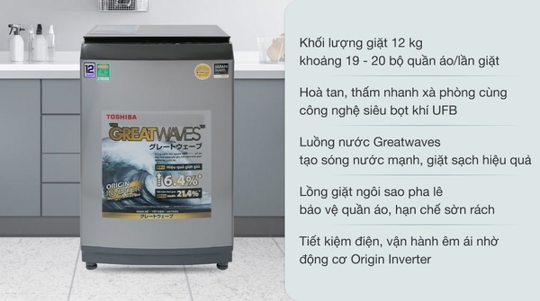 6.500k Máy giặt Toshiba Inverter 12 kg AW-DUK1300KV(SG)