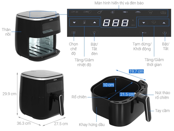 12TGD1690 Nồi chiên không dầu Philips HD9257/80 5.6 lít