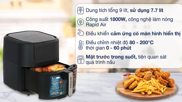 giá giảm SỐC: 1650k Nồi chiên không dầu Sunhouse SHD4089 9 lít