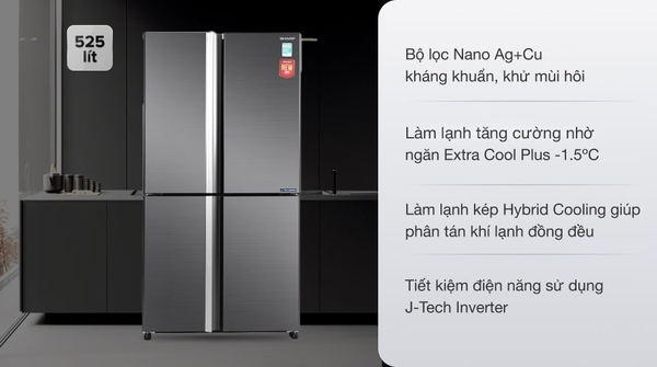 15,390k Tủ lạnh Sharp Inverter 525 lít SJ-FX600V-SL