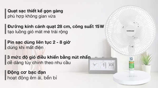Quạt sạc Sunhouse SHD7115