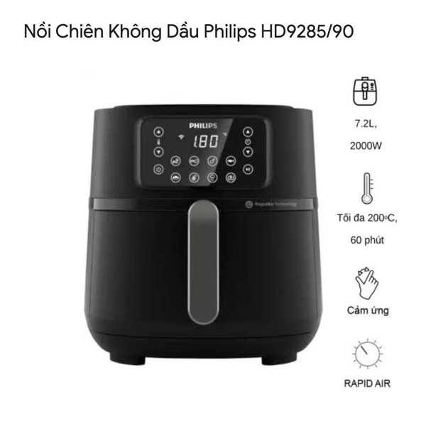 Giá Giảm SỐC:4.290k Nồi chiên không dầu Philips 7.2 lít HD9285/90