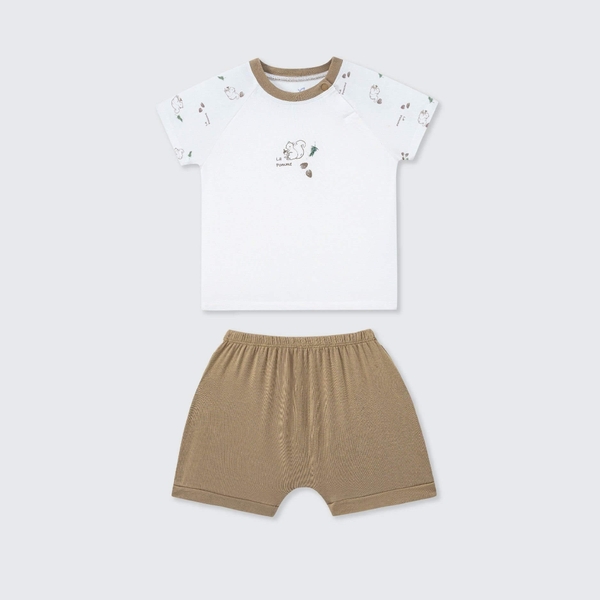 Bộ cộc tay La Pomme sóc nâu và hạt dẻ - 6,9,12,18M Trắng