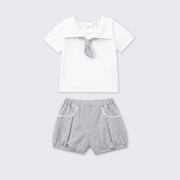 Bộ cộc tay La Pomme chào ngày mới vui nhộn - 6,9,12,18M Trắng