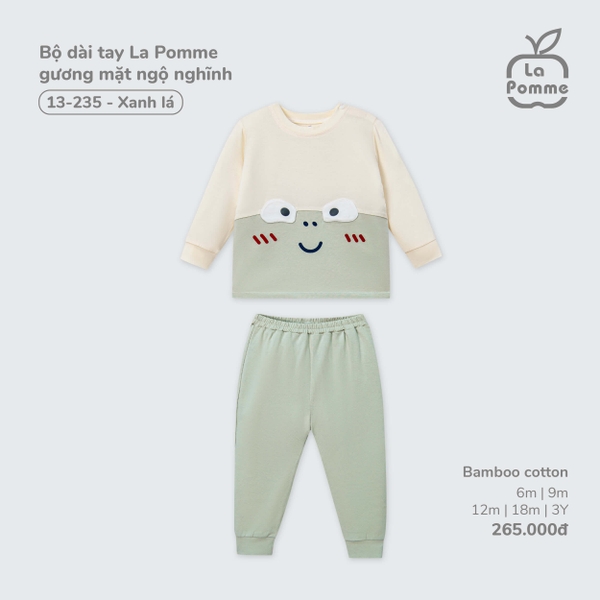 Bộ dài tay La Pomme gương mặt ngộ nghĩnh - 6,9,12,18M,3Y Xanh lá
