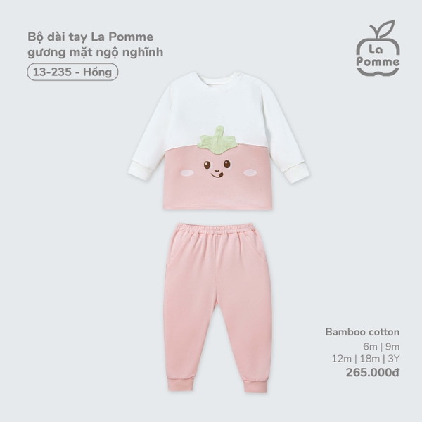 Bộ dài tay La Pomme gương mặt ngộ nghĩnh - 6,9,12,18M,3Y Hồng