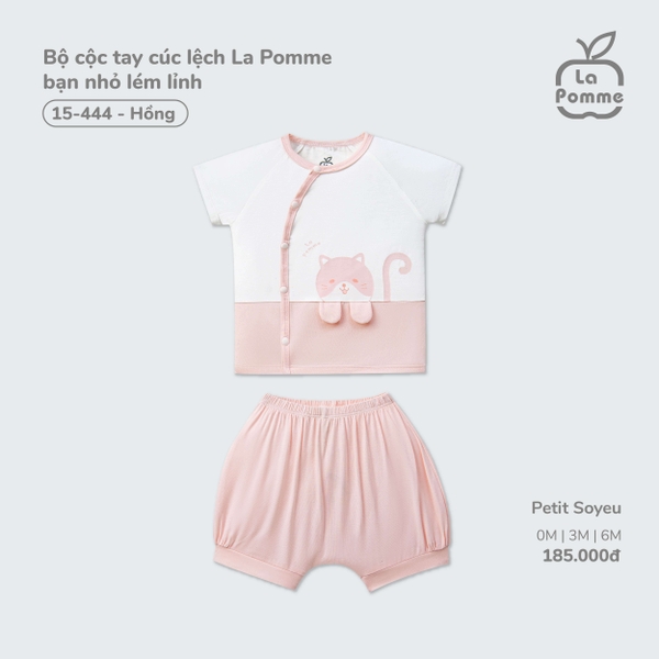 Bộ cộc tay cúc lệch La Pomme bạn nhỏ lém lỉnh Hồng (3M,6M)