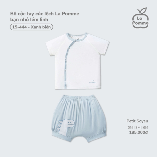 Bộ cộc tay cúc lệch La Pomme bạn nhỏ lém lỉnh Xanh biển (3M,6M)