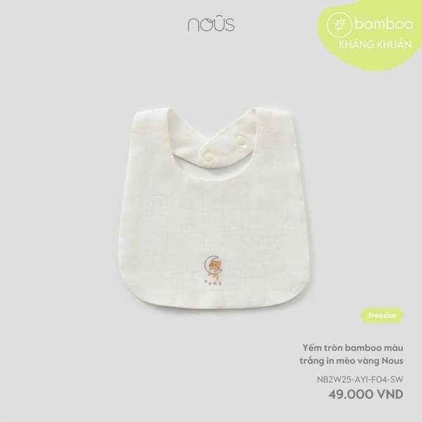 Nous Yếm tròn bamboo màu trắng in mèo vàng Nous