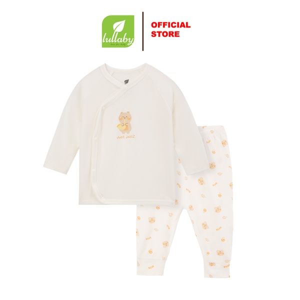 Lullaby Bộ cài lệch dài tay NH358N - Trắng - Trắng in - 1,3,6M