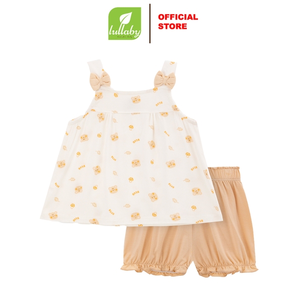 Lullaby Bộ bé gái 2 dây NH361N - Trắng - Be nâu - 9,12,18,24M