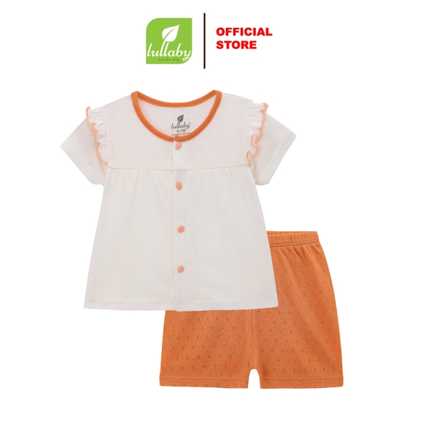 Lullaby Bộ bé gái cộc tay NH378N - Trắng - Cam - 1,3,6M