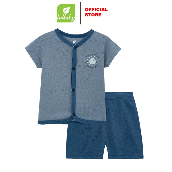 Lullaby Bộ bé trai cài giữa NH379N - Xanh ghi - Xanh navy - 1,3,6M