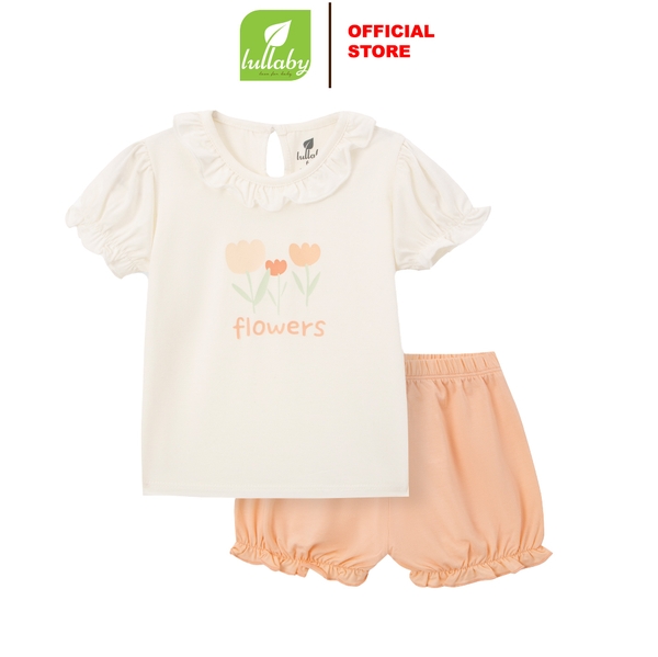 Lullaby Bộ BG cộc tay NH386N - Trắng-Hồng cam - 9,12,18,24M, 3Y