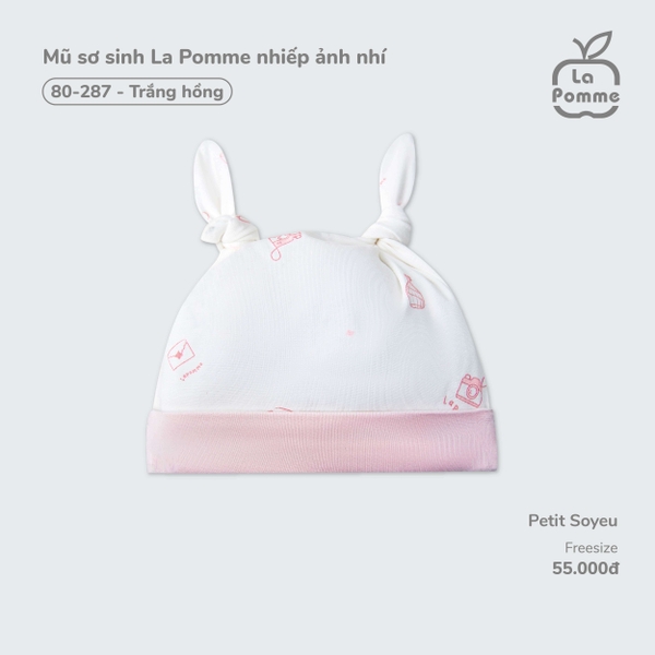 Mũ sơ sinh La Pomme nhiếp ảnh nhí - Trắng hồng