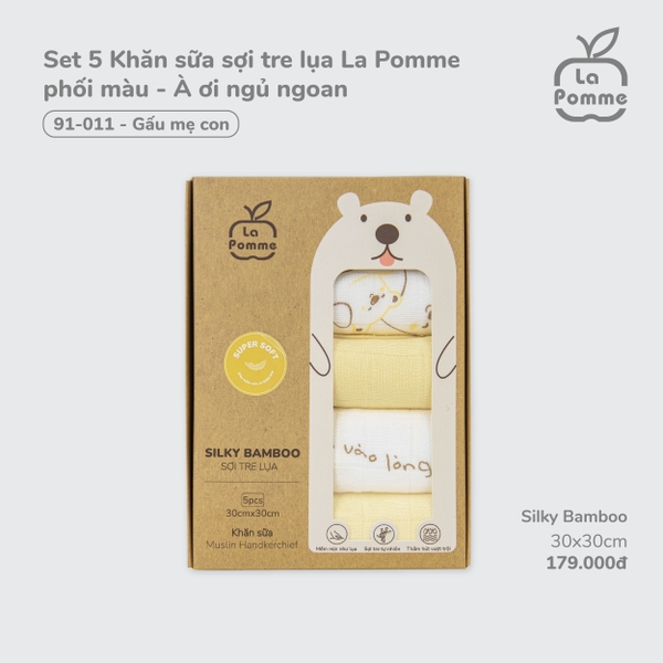 K001 - Set 5 Khăn sữa sợi tre lụa La Pomme phối màu (30x30cm) À ơi ngủ ngoan