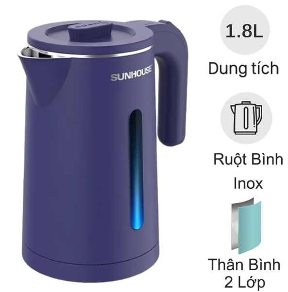 Ấm siêu tốc inox 2 lớp 1.8l Sunhouse