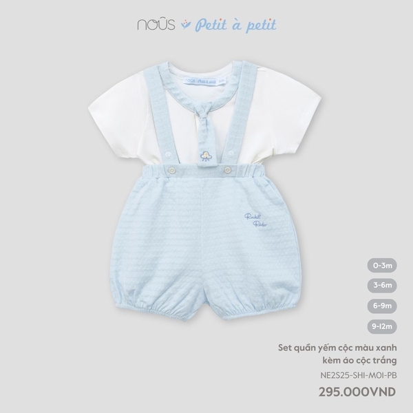 Nous Set quần yếm cộc màu xanh kèm áo cộc trắng 3,6,9M