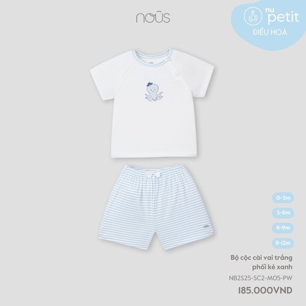Nous Bộ cộc cài vai trắng phối kẻ xanh 6,9M