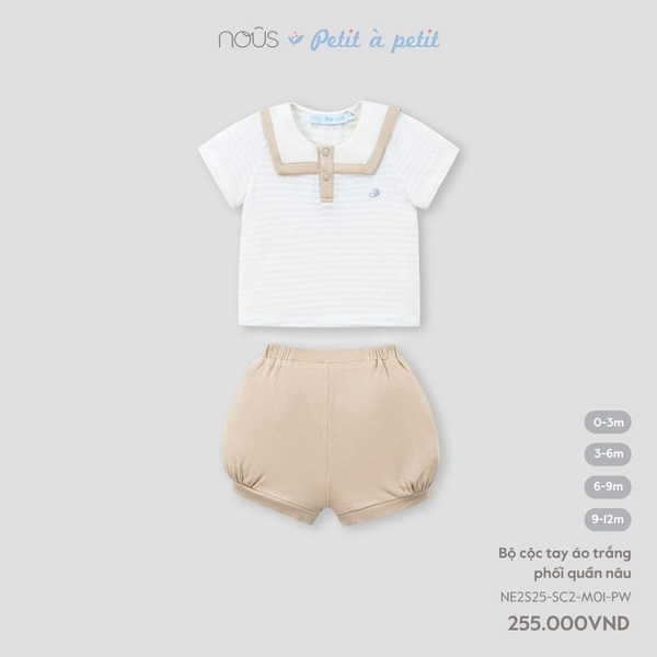 Nous Bộ cộc tay áo trắng phối quần nâu 6,9M