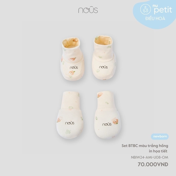 Nous Set BTBC màu trắng hồng in họa tiết