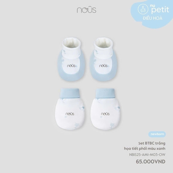 Nous Set BTBC trắng họa tiết phối màu xanh NB