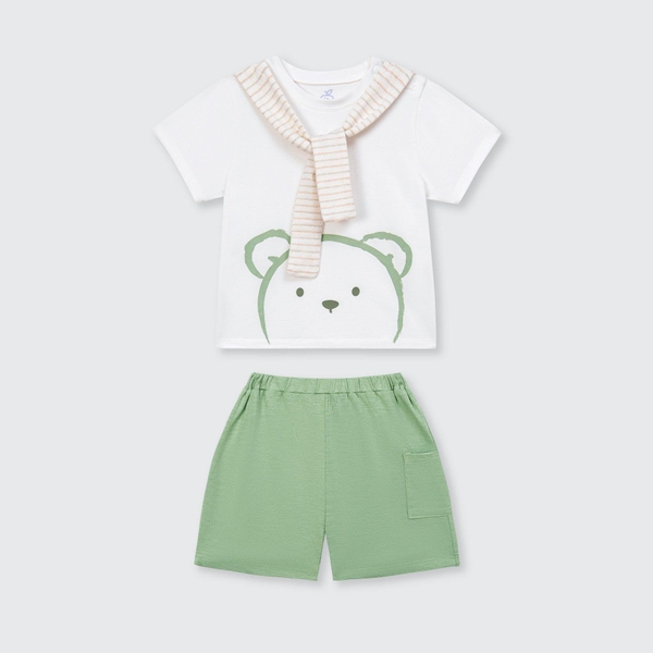 Bộ cộc tay La Pomme Funny Baby - 9,12,18M,3Y Xanh