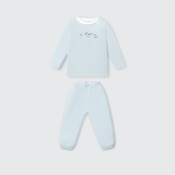 Bộ dài tay La Pomme nhóm bạn chuyện trò - 6,9,12,18M,3Y,4Y,5Y Xanh