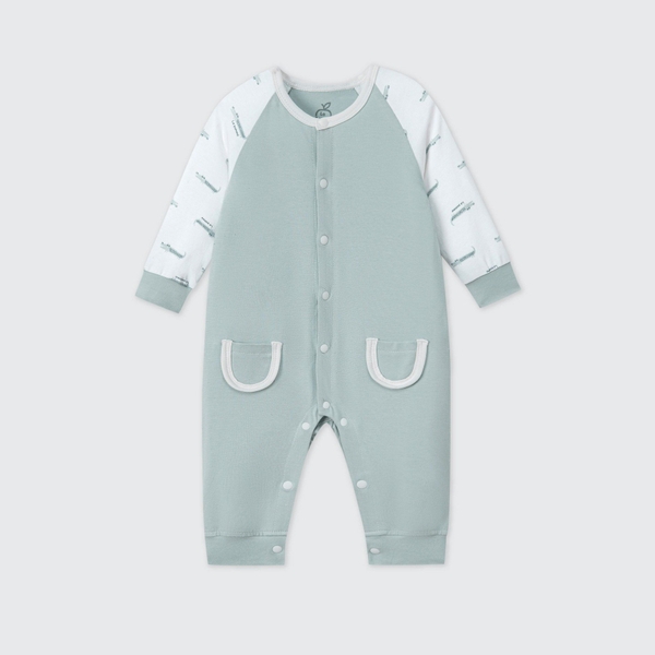 Body dài tay La Pomme phối màu ngộ nghĩnh - 0,3,6,9M Xanh