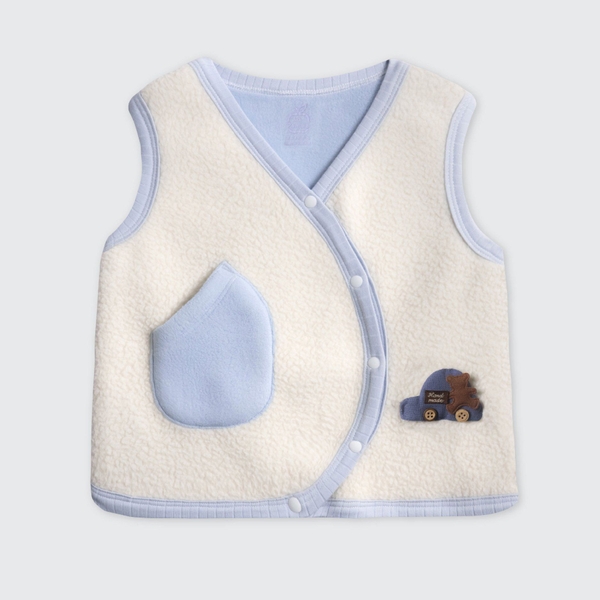 Áo gile La Pomme viền màu happy pola bear - 3,6,9,12,18M,3Y Xanh