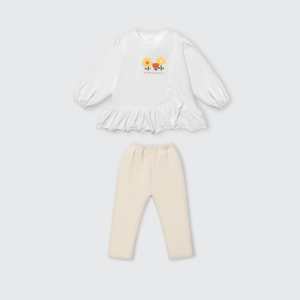 Bộ dài tay La Pomme bèo nhún vườn hoa ươm nắng - 6,9,12,18M,3Y Trắng