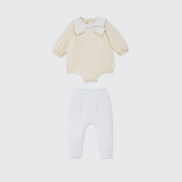 Set body chip dài tay kèm quần La Pomme cổ áo cách điệu - 3,6,9M Be