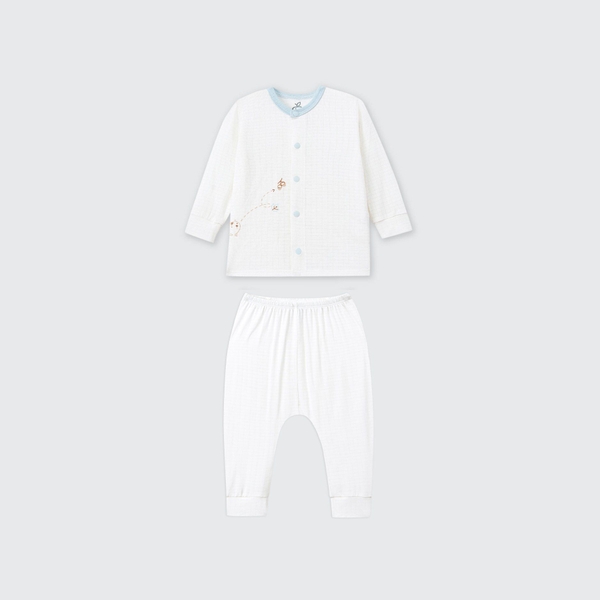 Bộ dài tay cúc thẳng La Pomme truy tìm hạt dẻ - Newborn,0M,3M Xanh