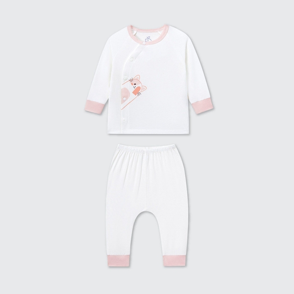 Bộ dài tay La Pomme cúc lệch Gấu yêu của mẹ - Newborn,0M,3M Trắng