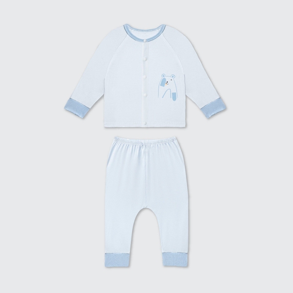 Bộ dài tay La Pomme cúc thẳng Gấu yêu của mẹ - Newborn,0M,3M Xanh