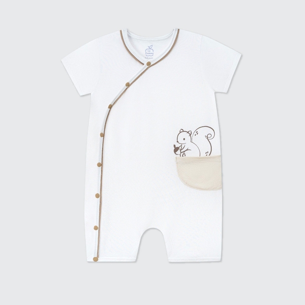 Body cộc tay La Pomme túi cách điệu sóc nhí đáng yêu - 3,6,9M Trắng