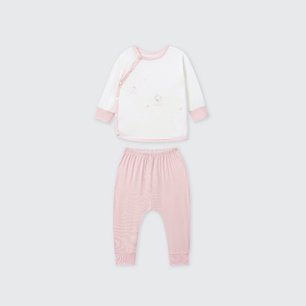 Bộ dài tay cúc lệch La Pomme họa tiết nhí cách điệu - Newborn,0,3M Hồng