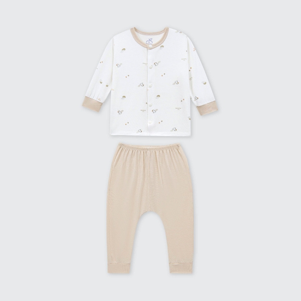 Bộ dài tay La Pomme cúc thẳng Họa tiết bé xinh - Newborn,0M,3M Be