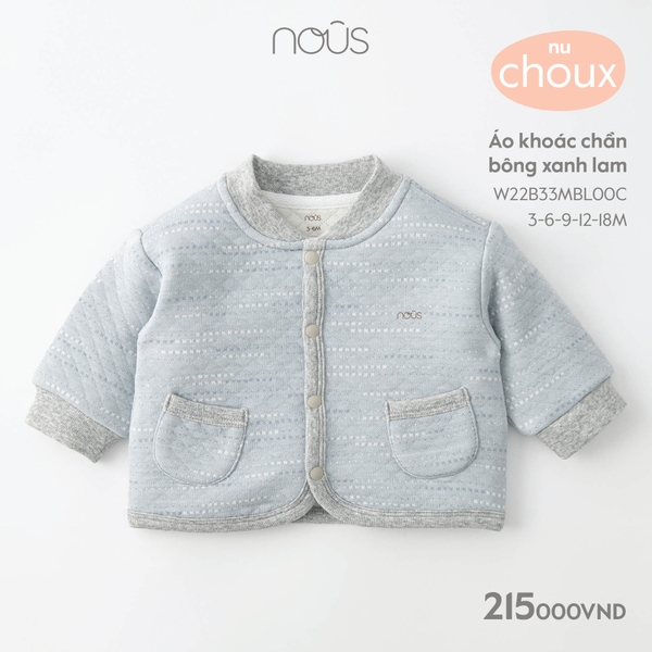 Áo khoác Nous chần bông xanh lam cho trẻ từ 3 đến 18 tháng