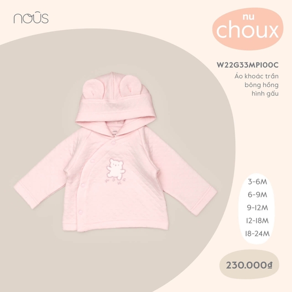Áo khoác Nous trần bông hồng hình gấu (3M-18M)