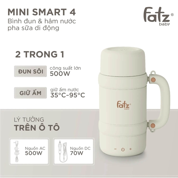Bình đun và hâm nước pha sữa di động Mini Smart 4 Fatzbaby