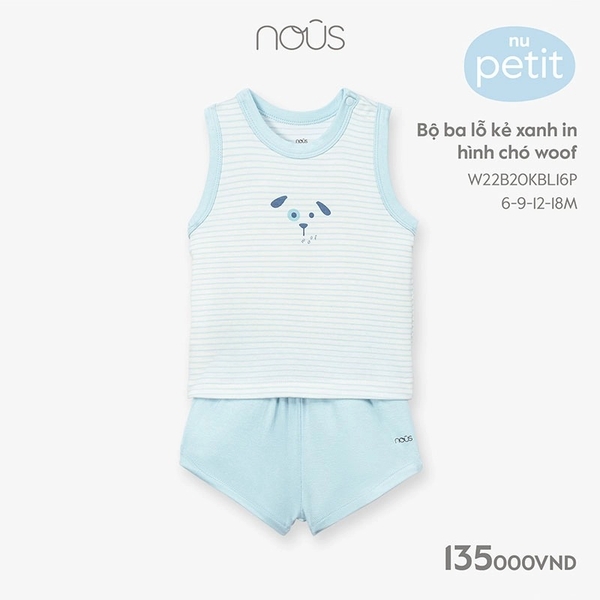Bộ ba lỗ Nous kẻ xanh in hình chó 9M, 12M, 18M